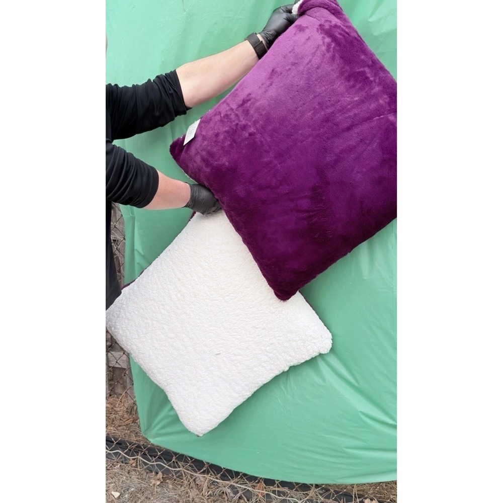 Set of 2 Faux Fur Euro Pillows 26x26‎ Plush Purple White Soft Decor